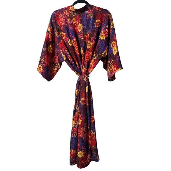 Vintage 80s LA Intimates Floral Kimono House Robe – Purple/Red/Yellow - Picture 4 of 9